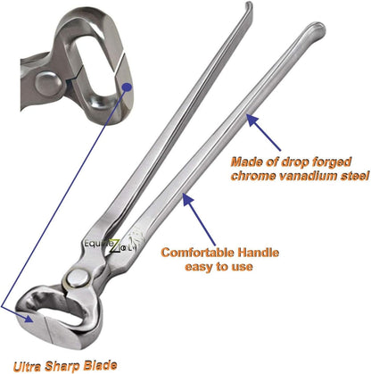 14-Inch Hoof Nipper - Premium Vanadium Steel Farrier Tool with Dull Finish for Precision Horse Hoof Trimming, Rust-Resistant, Ergonomic Grip, and Long-Lasting Durability