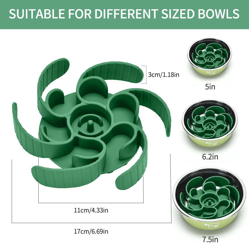 Slow Feeder Dog Bowls Insert,Third Generation upgradedSuper Firm Eating Bowl（Cuttable） for Large Breed and Medium Small Size Compatible with Regular Elevated Metal Glass Dog Bowl (Green)