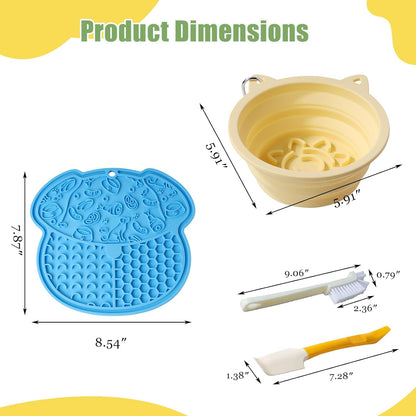 Dog Licking Pad Set | Pet Bathing & Grooming Distraction Tool | Food-Grade Silicone Slow Feeding Pad | Relieves Anxiety & Boredom | Suitable for Cats & Dogs (Blue + Green + Yellow)