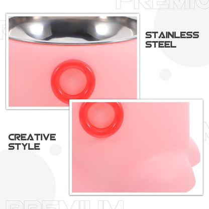 ERINGOGO Stainless Steel Cat Feeding Bowl Non-Tipping Pet Water Dish Portable Dog Food Tray Peach Pink for Home and Travel Use
