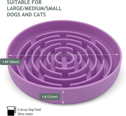 Slow Feeder Dog Bowls, Interactive Silicone Dog Feeding Bowls for Dogs & Cats, Slow Feeder Non-Slip with Suction Cups, Anti-Choking, Non BPA, Reduces Boredom, Anxiety, Dishwasher Microwave Safe