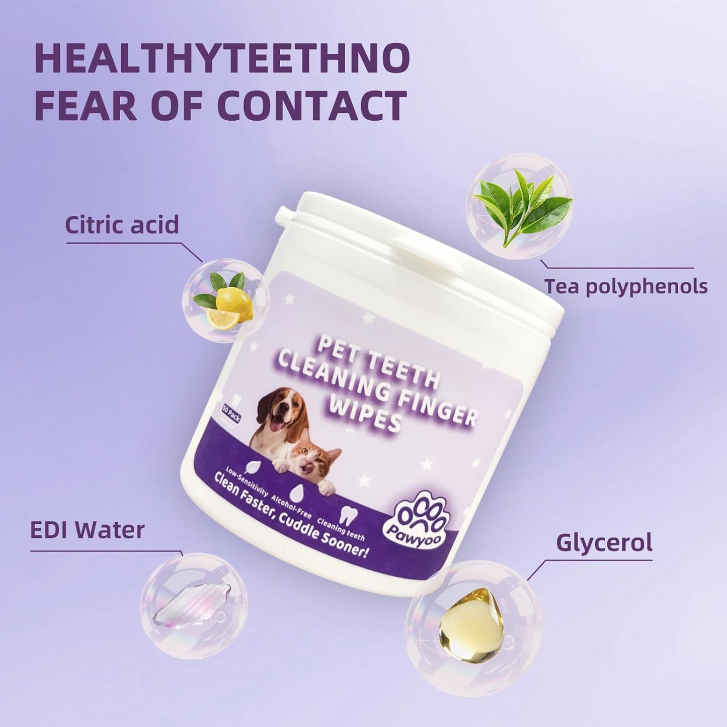 Cats Dogs Dental Care Finger Wipes - 50 PCS Tooth Brushing Kit Dental Wipes for Cats - Teeth Cleaning Finger Wipes for Dog & Cats - Reduces Plaque & Freshens Breath (CY_TeethWipes)