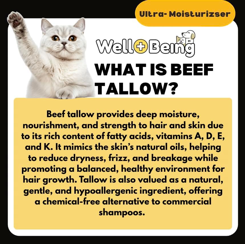 Well-Being Ultra-Moisturizing Beef Tallow and Manuka Honey Shampoo and Conditioner for Dogs and Cats Subtle Skin, Lustrous Coat Stops Itching, Rich in Fatty Acids, Nutrients 16 Ounces