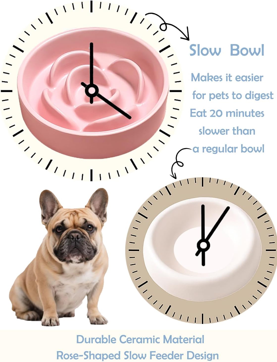 Ceramic Slow Feeder Cat Bowl, 6.1 Inch Pink Pet Food Dish for Small Dogs Puppies, Non-Slip Anti-Gulping Ceramic Dog Food Bowl, Cute Flower Design, 11.4oz Puppy Kitten Feeding Bowl