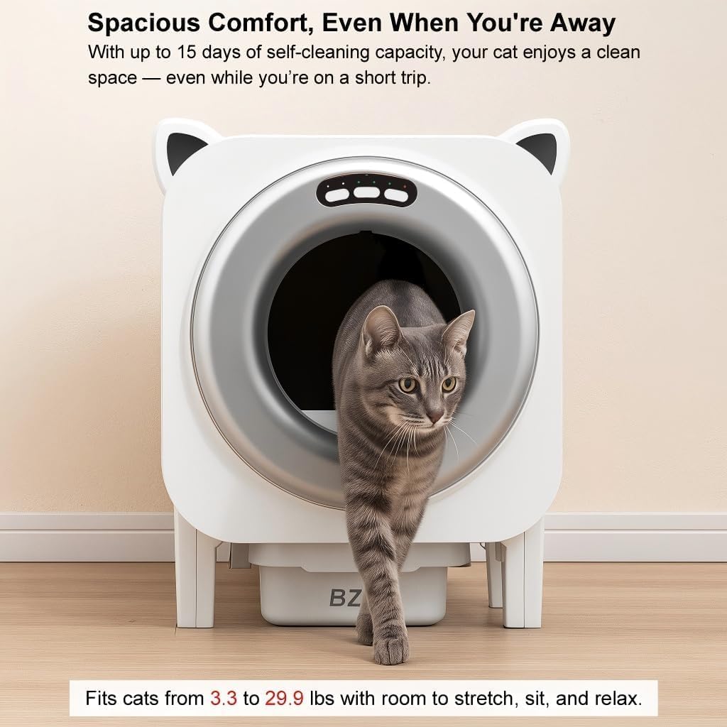 Self Cleaning Litter-Box for Multiple Cats with 76L Large Capacity,Automatic Litter Box with App Control and Safety Sensors Protection (Black)