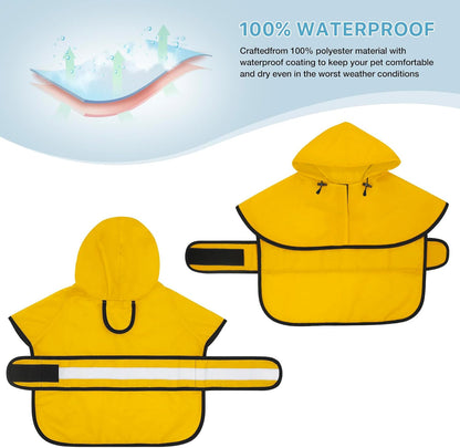 Fashion Hooded Dog Raincoat - Reflective Dog Rain Jacket Lightweight Waterproof Rain Coat for Large Dogs (X-Large, Yellow)