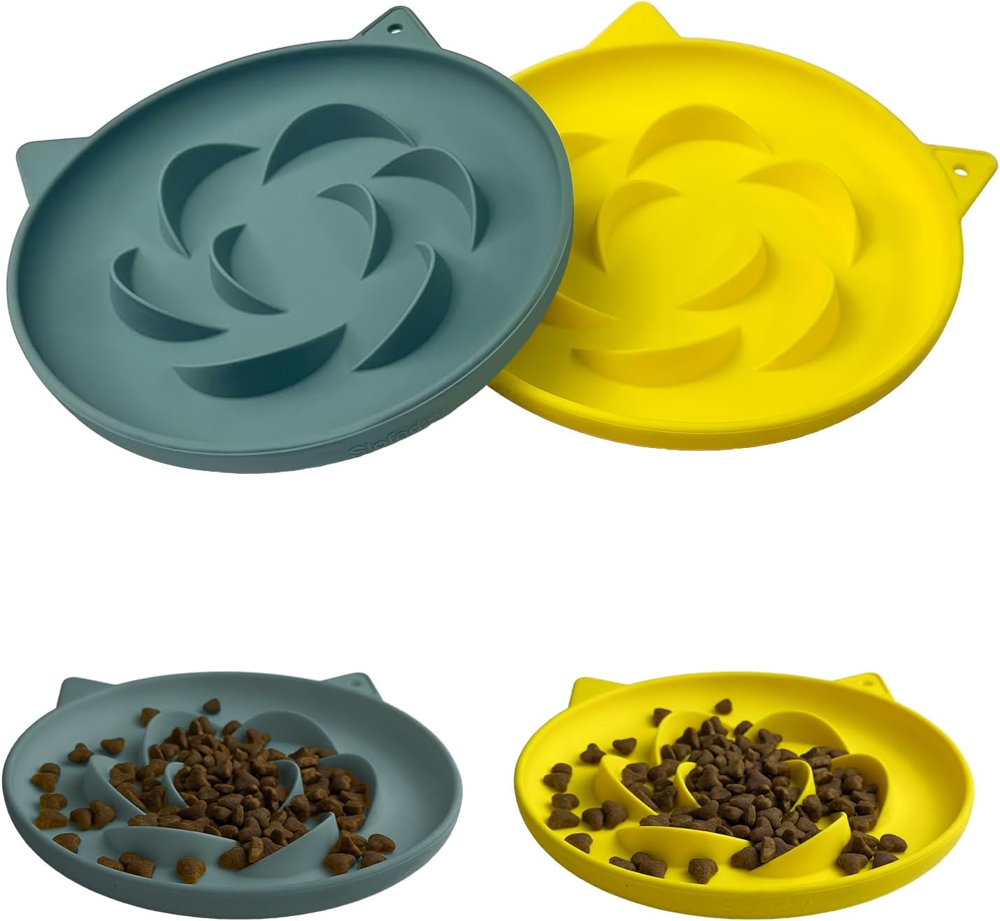 Slow Feeder Cat Bowl 2 Packs, Durable Anti-Gulping Cat Food Bowl for Healthy Digestion, Easy to Clean for Wet/Dry Food (Green+Yellow)