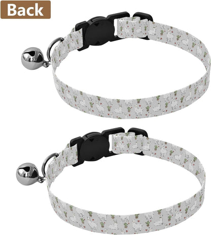 Cute Animals Llama White Print Dog Collar with Buckle Adjustable 2 Pack Pet Cat Collar for Small Dogs Cats