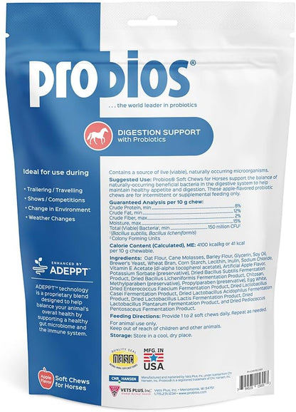 Probios for Horses Soft Chews, Daily Probiotic Supplement for Gut Health, Digestion & Immune Support, Horse Supplies, Apple Flavor, 1.32 lbs (600 Grams) (Pack of 2)