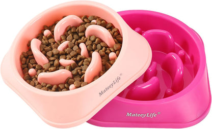 MateeyLife Slow Feeder Dog Bowls 2PCS, Anti-Choking Puzzle Dog Food Bowls, Anti-Slip Interactive Feeding Slow Down Eating, Bloat Stop Maze Dishes for Medium Breeds Pink&Purple