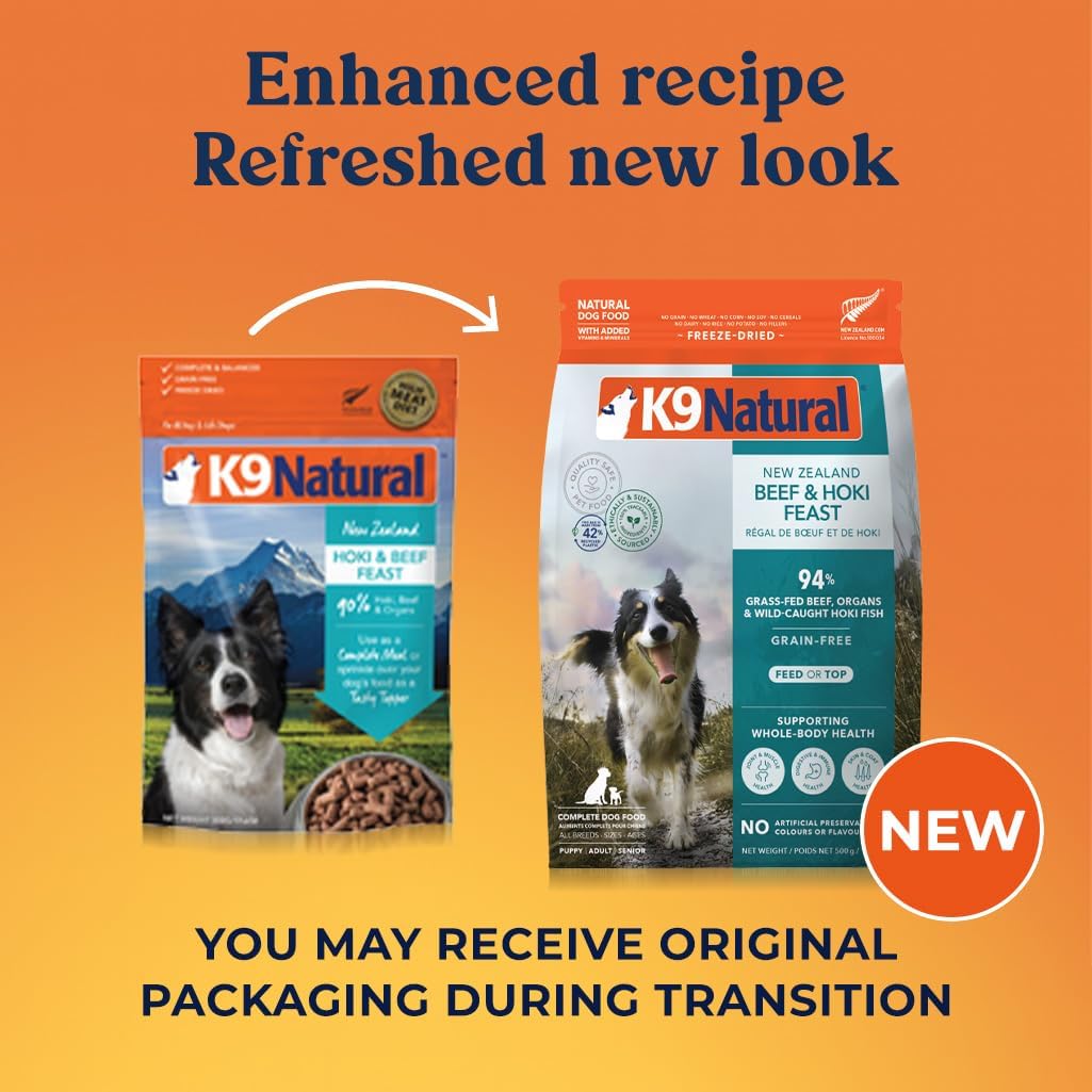 K9 Natural - Grain Free Freeze Dried Dog Food - Lamb, 1.1lb and Hoki & Beef, 17.6oz