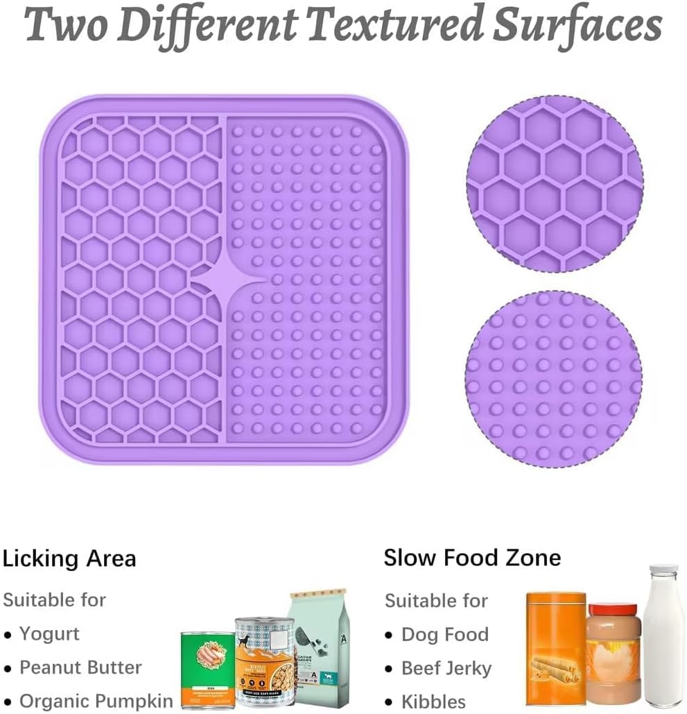 MateeyLife 2PCS Small Lick Mat for Dogs and Cats, Licking Mats for Dog Anxiety Relief, Cat Peanut Butter Lick Pad for Boredom Reducer, Dog Treat Mat Perfect for Bathing Grooming Purple&Light Blue