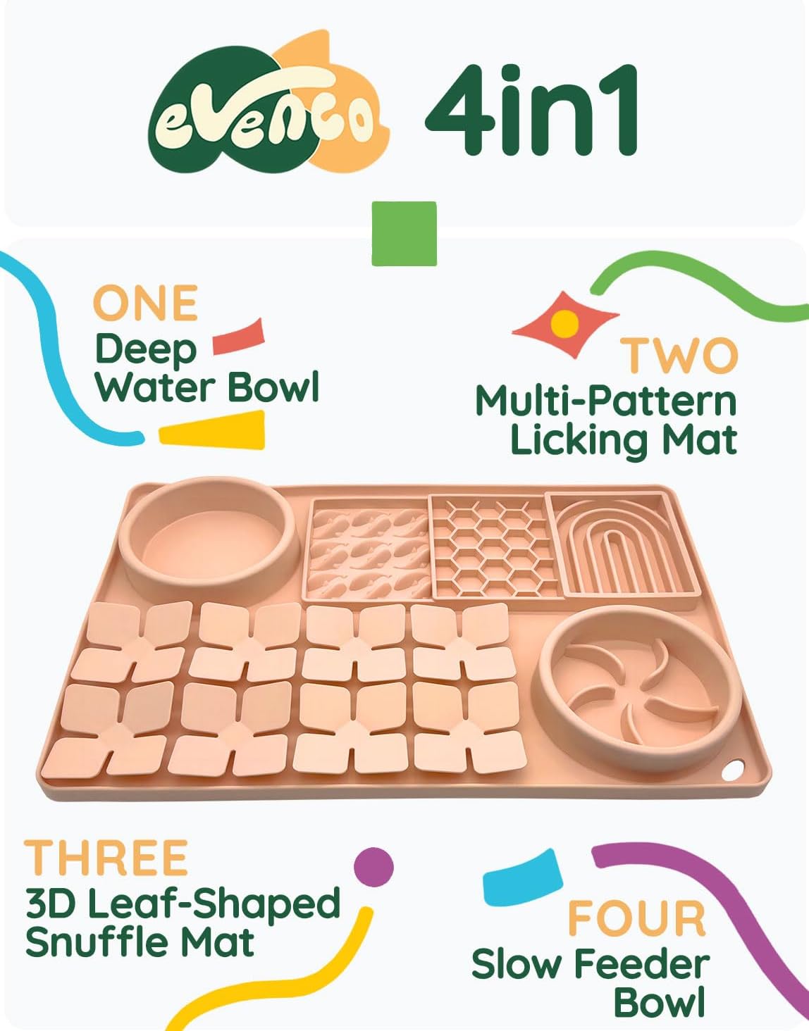 Slow Feeder Bowl Bundle: Creamy Peach 4in1 Licking mat (15.75" x 10.5" x 1.2") + Light Blue Starry Sky Feeder (4.3" x 2.9"), Silicone Lick mat with Suction Cups for Slow Eating and Keep Busy