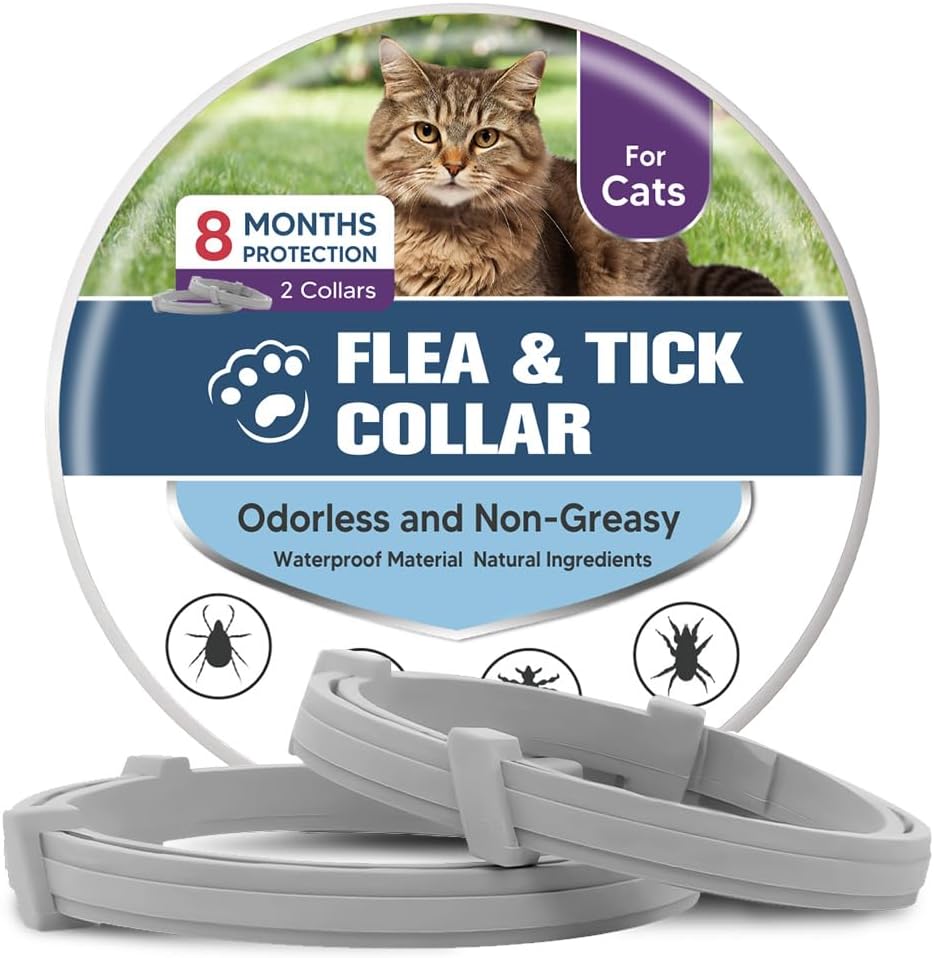 Flea Collar for Cats, Cat Flea and Tick Collars, Cat Flea Collars, Kitten Tick Collar, Adjustable 8 Months Protection (Pack of 2)
