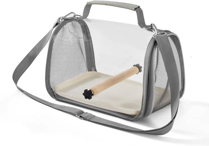 Portable Small Bird Travel Cage Carrier, A Convenient Go Out Solution for Various Birds and Lizard, Featuring a Standing Perch and Comfortable Mat (with Tray).