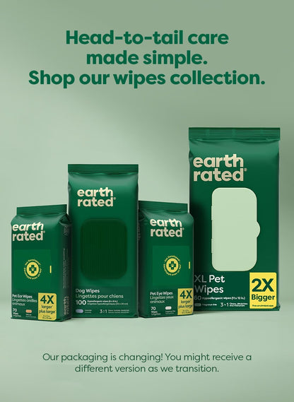 Earth Rated XL Pet Wipes for Dogs & Cats, 3-in-1 Unscented Hypoallergenic Cleaning, Deodorizing and Hydrating Extra Large Grooming for Body, Paws and Butt, Unscented, 60 Count