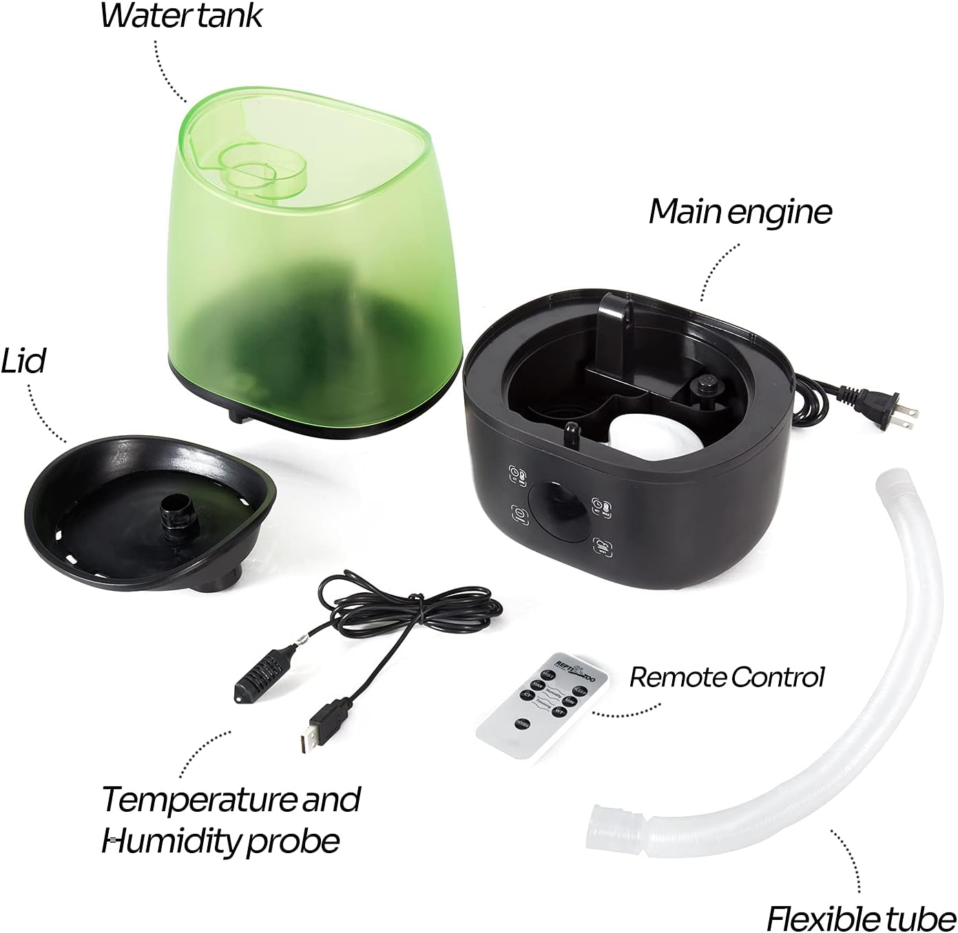 REPTI ZOO Reptile Automatic Fogger 2 IN 1 Digital Timing & Hygrostat Humidifier Remote Control 4L Large Tank Reptile Terrarium Fogger with Extended Hose for Bearded Dragon/Lizard/Gecko/Snake/Tortoise