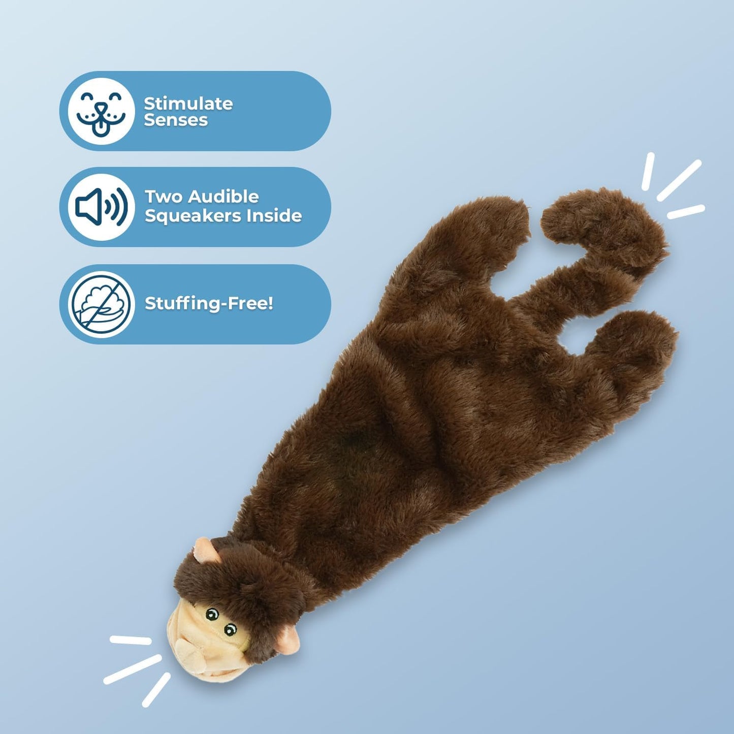 Best Pet Supplies 2-in-1 Stuffless Squeaky Dog Toys with Soft, Durable Fabric for Small, Medium, and Large Pets, No Stuffing for Indoor Play, Holds a Plastic Bottle - Monkey, Squirrel, Large