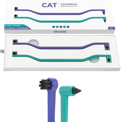 RYERCAT Set of 2 Dual Sided Cat Toothbrush - Kitten Toothbrush with Micro Head to fit into Cat/Kittens Mouth - Cat Dental Care Supplies - Pet Toothbrush for Cats(Amethyst Purple & Ocean Blue)