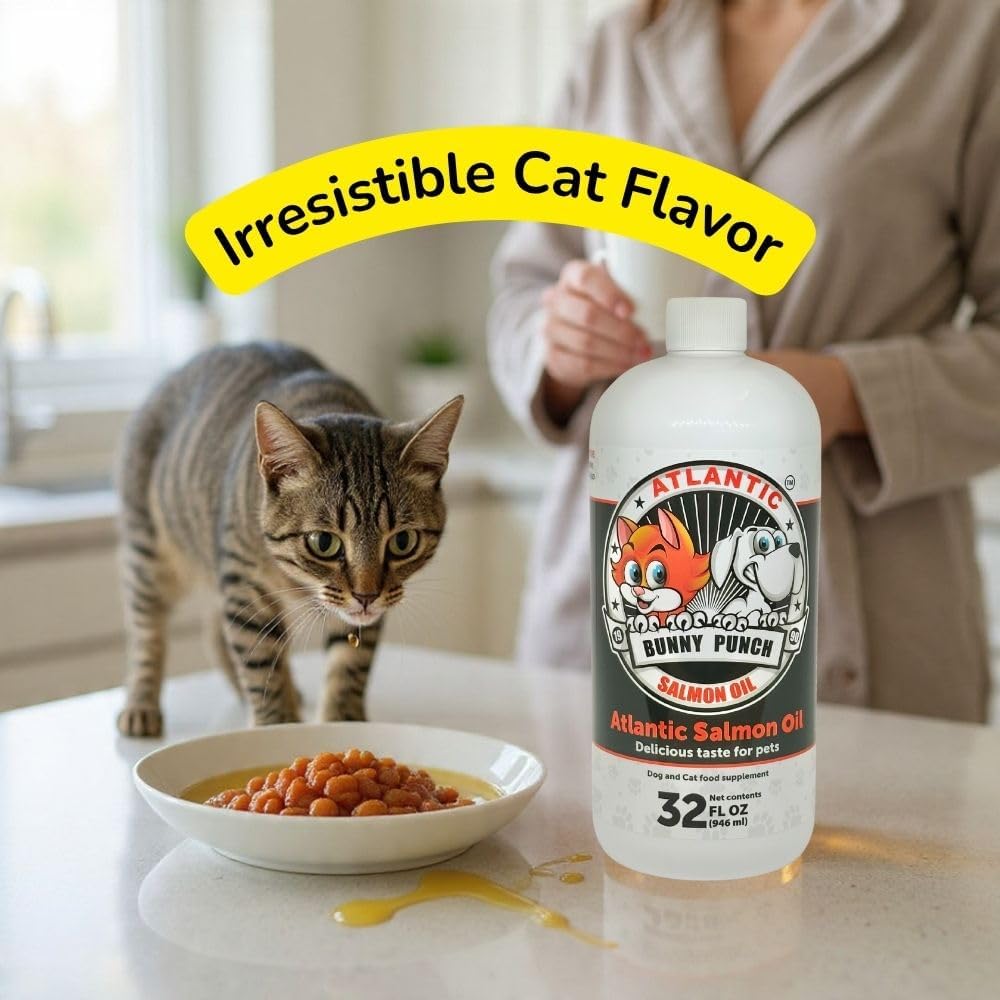 32 oz Salmon Oil for Dogs & Cat's, 100% Pure Atlantic Salmon Oil, Supplemental Fish Oil for Healthy Dog's Coats, Omega 3 Dog Fish Oil Liquid for Coats and Itchy Dry Skin, Helps with HIPS & Joints.