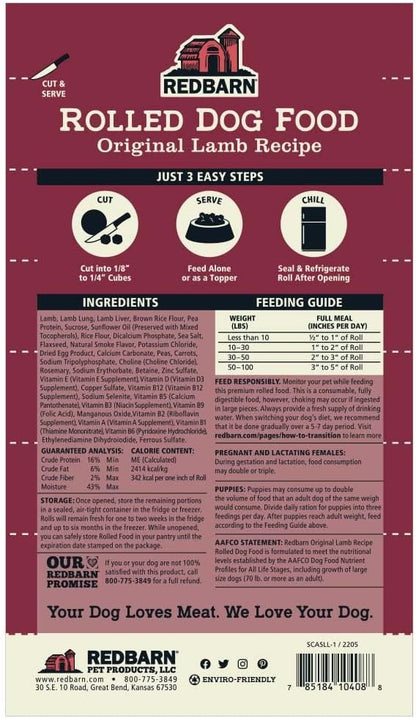 Redbarn Pet Products All-Natural Premium Rolled Dog Food, Lamb Recipe - Soft Semi-Moist Wet Formula for High Protein Diet, Training Rewards, & Treat Pill Concealer - 4 lb, 8 Count