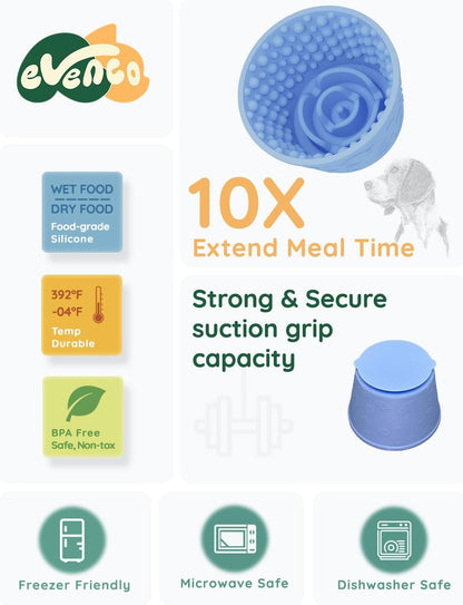 Slow Feeder Bowl Bundle: Green Frozen Lick Mat (8.0" x 1.4") + Light Blue Starry Sky Feeder (4.3" x 2.9"), Freeze-Friendly Lick Bowl with Suction Cups for Enrichment and Anxiety Relief