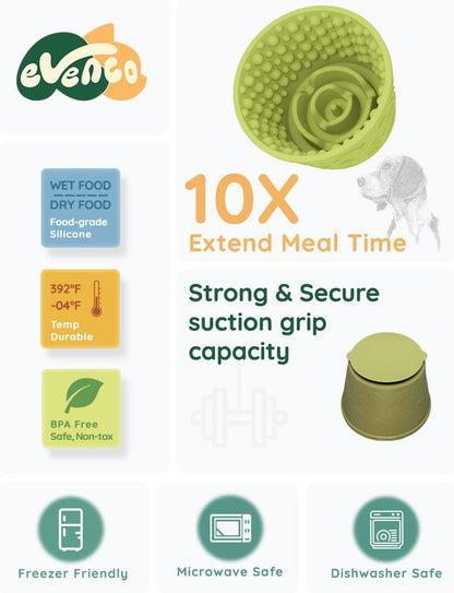 Slow Feeder Bowl Bundle: Brown 4in1 Licking mat (15.75" x 10.5" x 1.2") + Green Starry Sky Feeder (4.3" x 2.9"), Silicone Lick mat with Suction Cups for Slow Eating and Keep Busy