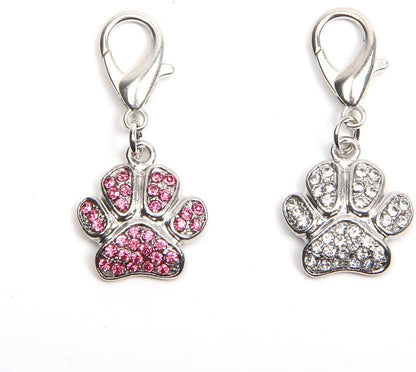 Dog Cat Collar Charm Rhinestones Paw Pendant Pet Accessory Jewelry