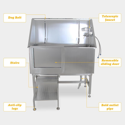 GarveeLife 50" Dog Grooming Tub, Stainless Steel Pet Washing Station, Professional Dog Grooming Bathtub for Large, Medium & Small Pets, Left