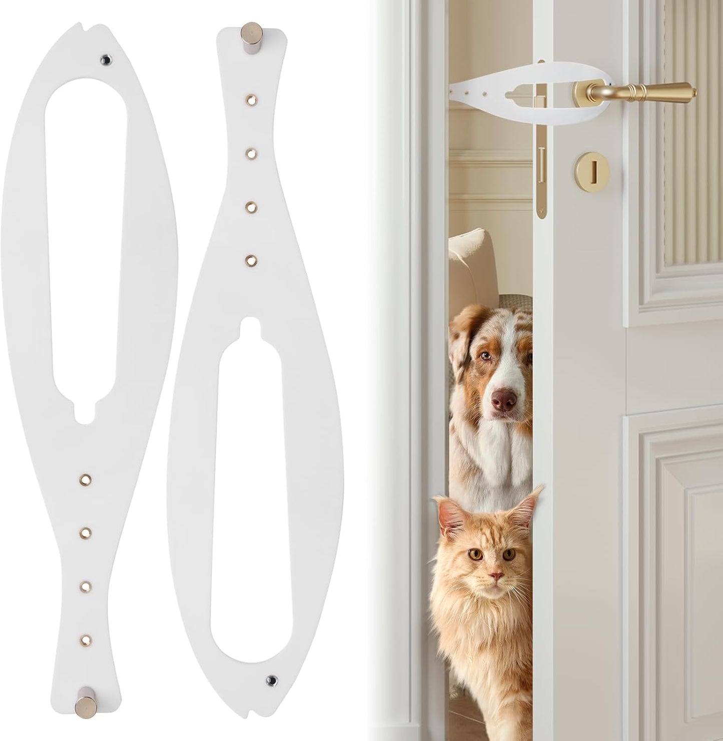 Cat Door Latch, 2 Pcs Cat Door Stopper Pet Door Latch to Keep Dog Out of Litter Box and Food, Door Prop for Cat with 5 Adjustable Size Strap 2.5-6" Wide, No Measuring, Easy to Install, White