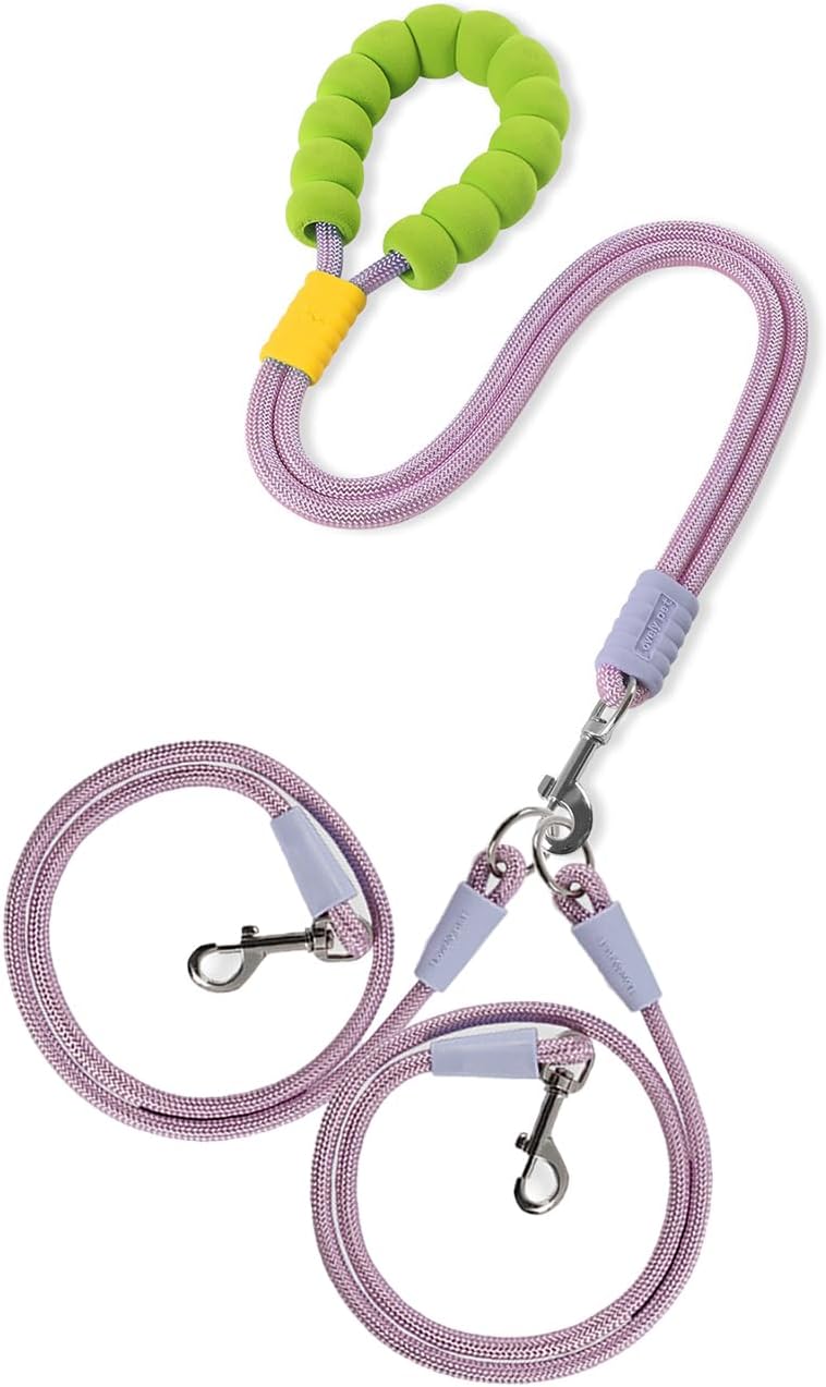 JAY D.L Hands Free Double Dog Leash for Two Dogs, Comfortable Padded Handle Dual Dog Leash for 2 Dogs Walking 360° Swivel No Tangle, Adjustable Crossbody Waist Lead for Small Medium Dogs (Purple)