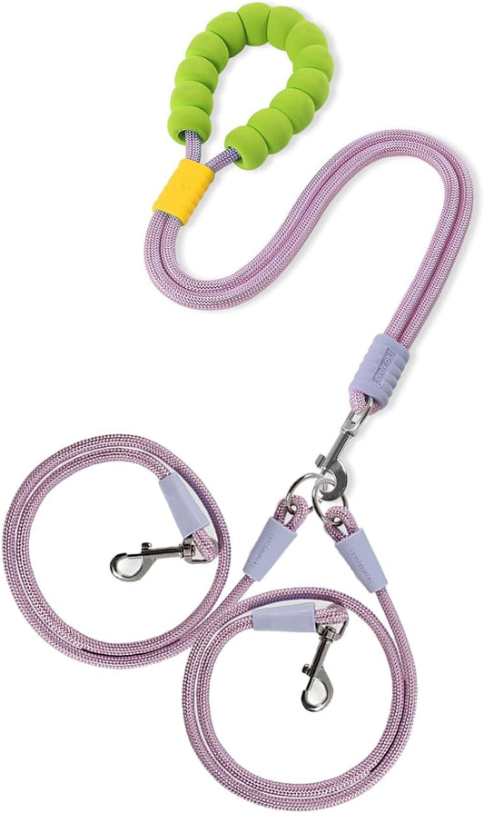 JAY D.L Hands Free Double Dog Leash for Two Dogs, Comfortable Padded Handle Dual Dog Leash for 2 Dogs Walking 360° Swivel No Tangle, Adjustable Crossbody Waist Lead for Small Medium Dogs (Purple)