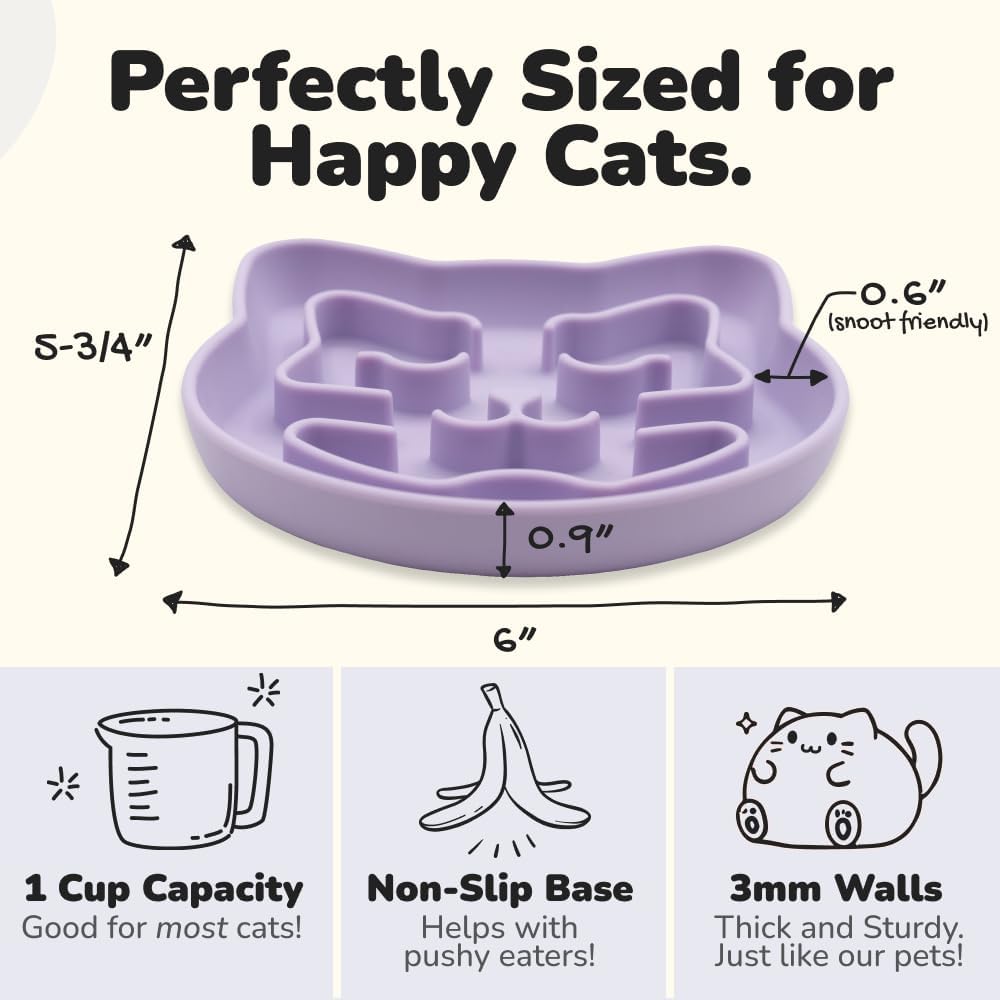 Snuggli Slow Feeder Cat Bowl | Cat Puzzle Feeder for Slow Eating, Mental Enrichment, Digestion, & Bloat Relief | Non-Slip Silicone, Dishwasher Safe, 1 Cup (Lavender)