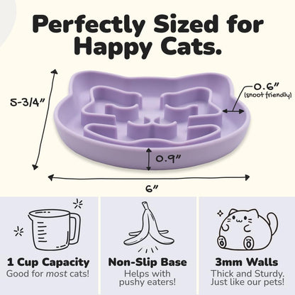 Snuggli Slow Feeder Cat Bowl | Cat Puzzle Feeder for Slow Eating, Mental Enrichment, Digestion, & Bloat Relief | Non-Slip Silicone, Dishwasher Safe, 1 Cup (Lavender)
