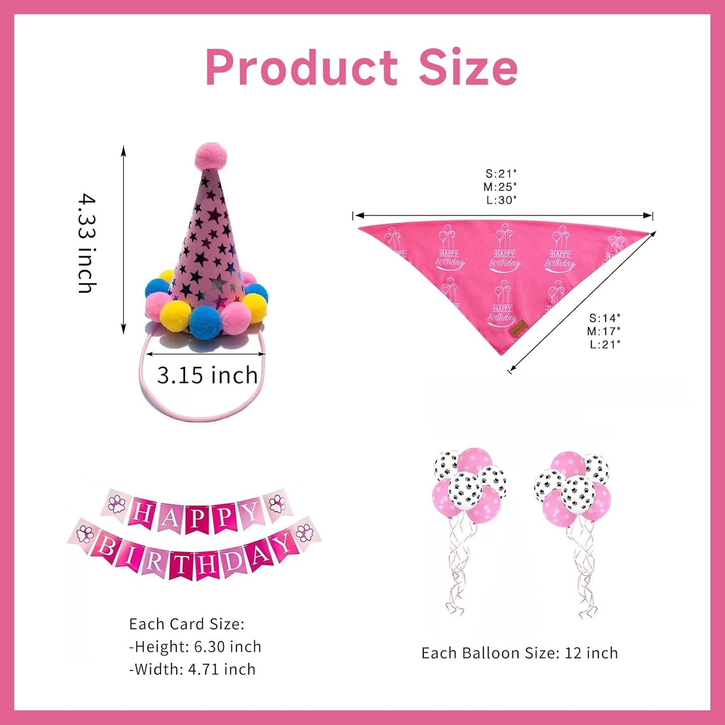 Dog Birthday Bandanas Set - Premium Durable Adjustable Polyster Fabric Dog Scarf + Durable & Soft Pet Birhday Outfit for Small Medium Large Dogs (Pink) (Medium)