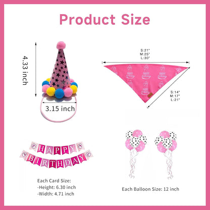 Dog Birthday Bandanas Set - Premium Durable Adjustable Polyster Fabric Dog Scarf + Durable & Soft Pet Birhday Outfit for Small Medium Large Dogs (Pink) (Medium)