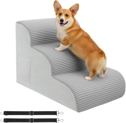 3-Step Dog Ramp and Stairs for Sofa and Chair - Anti-Tip Safety Strap,Non-Slip Sturdy Pet Steps for Small Dogs and Cats,15.7" H