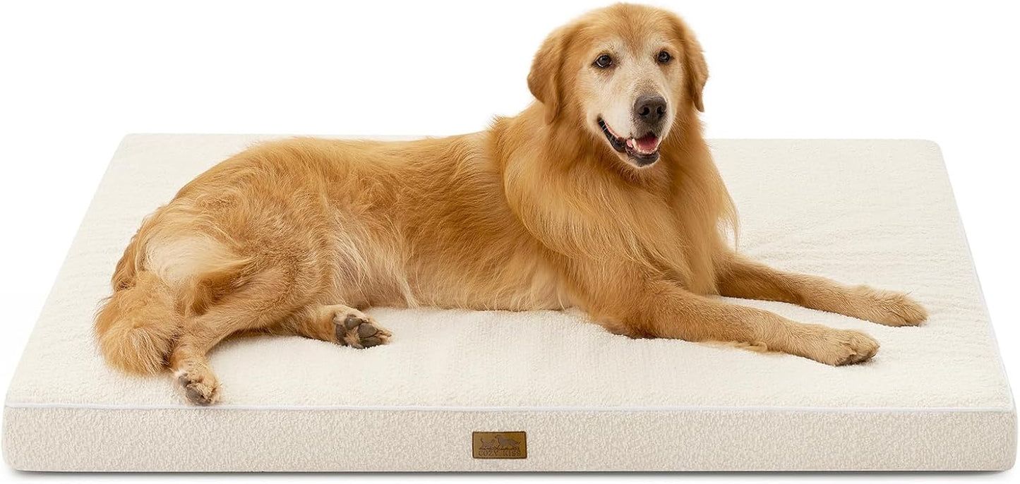 Rectangular Dog Bed for Giant Breed Dogs, XXL Orthopedic Dogs Crate Bed, Foam Anti-Slip Bottom Pet Mat with Washable Removable Cover, Suitable for Pet Up to 150 lbs, 54x44x4 inch, Beige