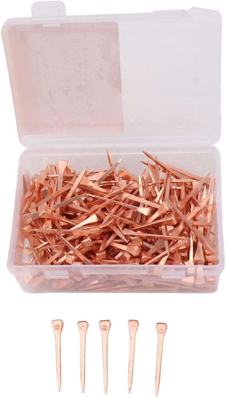 250Pcs Horseshoe Nails Copper Plated, Equestrian Riding Equipment, Rustproof Horseshoe Nails for Horse Hoof Health, Durable Copper Plated Nails with Storage Box, Professional Eques (45mm E3)