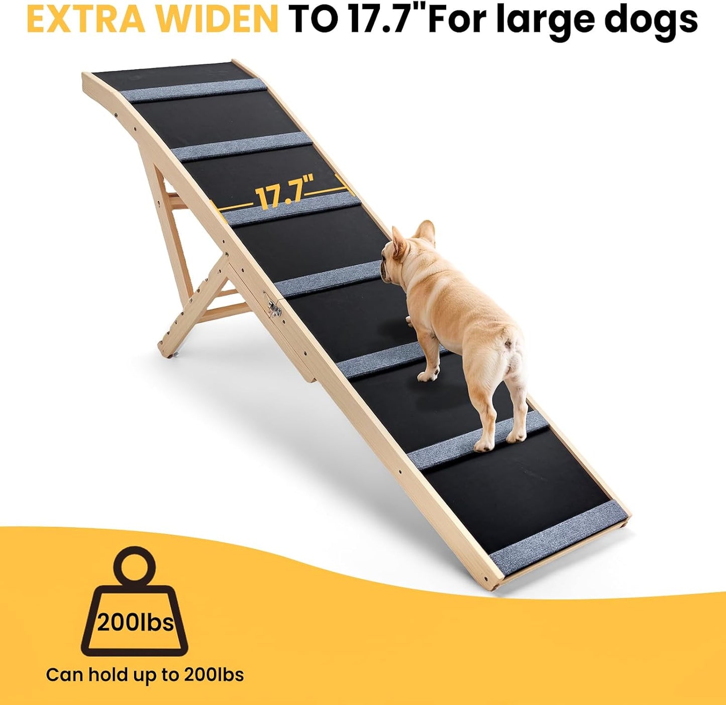 Dog Ramp for Bed – Adjustable 6-Level 24" to 30" Foldable Pet Ramp with Rubber Mat & Safety Side Rails, Ideal for Small, Medium, Large & Senior Dogs Up to 200 lbs