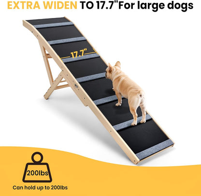 Dog Ramp for Bed – Adjustable 6-Level 24" to 30" Foldable Pet Ramp with Rubber Mat & Safety Side Rails, Ideal for Small, Medium, Large & Senior Dogs Up to 200 lbs