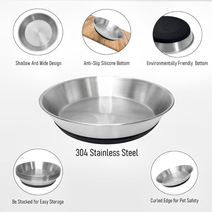 4 Pack Stainless Steel Whisker Friendly Shallow and Wide Cat Bowls for Food and Water, Non-Slip Silicone Cute Bottom for Small Dog Puppies Cats.