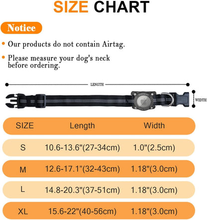 AirTag Dog Collar, IPX8 Waterproof Air Tag Dog Collar Holder, Reflective, Durable, Comfortable Padded GPS Collars for Small Medium Large Dogs, Black, L