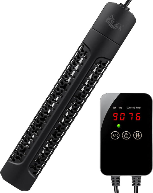 AQQA Aquarium Heater 300W Submersible Betta Fish Tank Heater with External Controller Intelligent Overheat & Dry-Run Protection & Memory Function Adjustable Temp Range 59-94℉(300W for 30-80 Gallon)