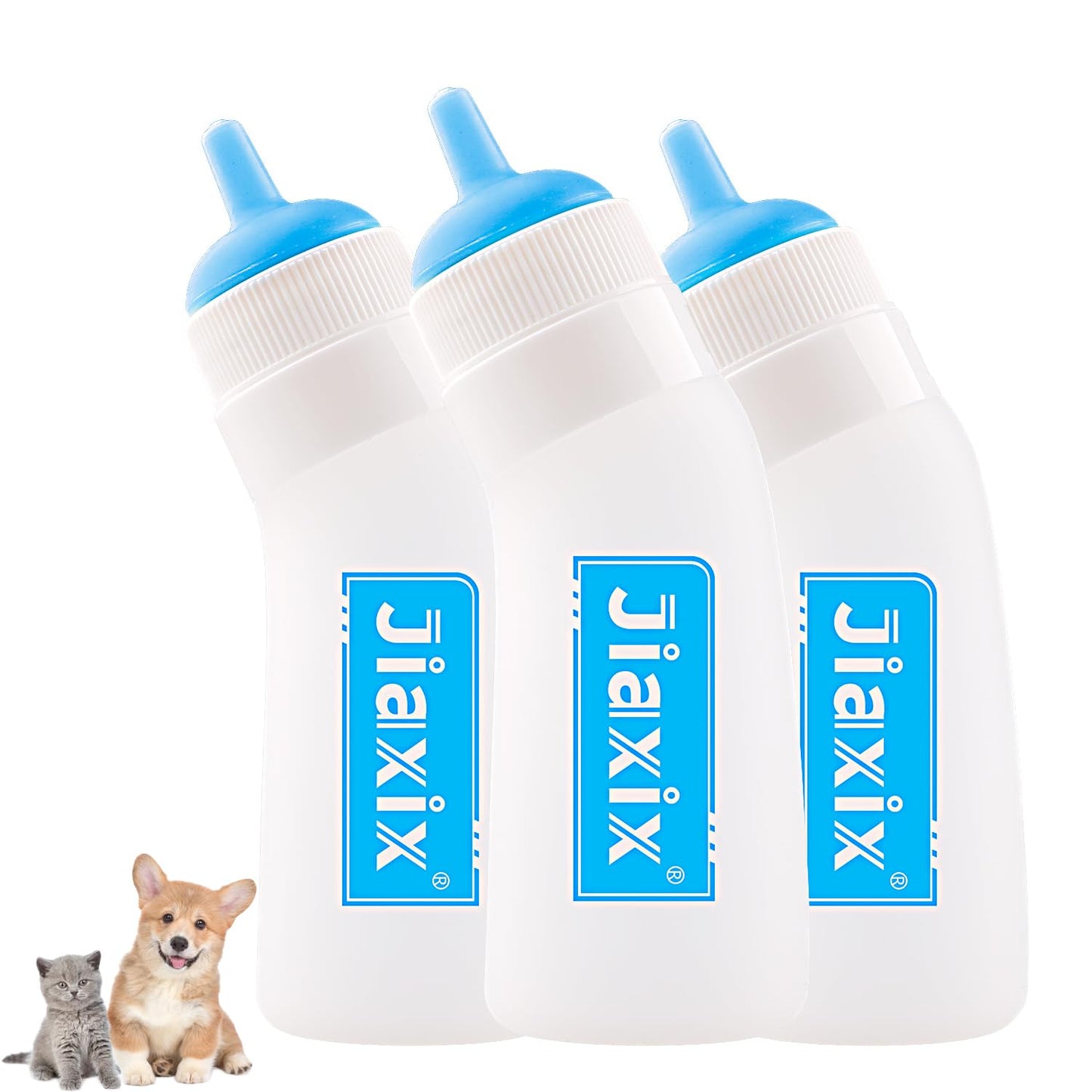 3 Pack Kitten Silicone Nursing Bottle,Silicone Feeding Nipple, Reusable Newborn Kitten Supplies, Suitable for Feeding, Puppy, Rabbit, Hamster (Blue, Large)