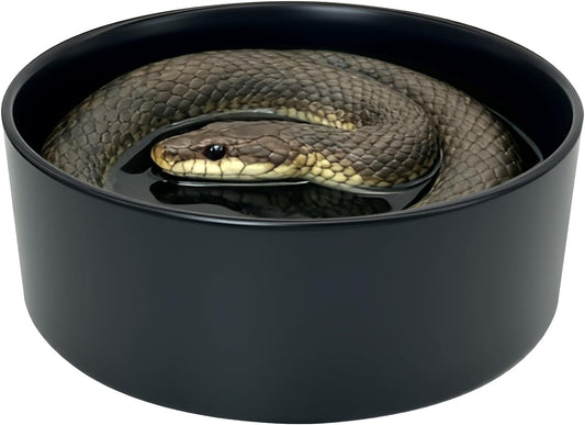 Snake Bathing Pool, Snake Water Bowl Dish, Reptile Soaking Dish,Reptile Terrarium Habitat Accessories for Snakes,Easy Cleaning,7.87''×7.87''×3'',Black