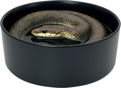 Snake Bathing Pool, Snake Water Bowl Dish, Reptile Soaking Dish,Reptile Terrarium Habitat Accessories for Snakes,Easy Cleaning,7.87''×7.87''×3'',Black