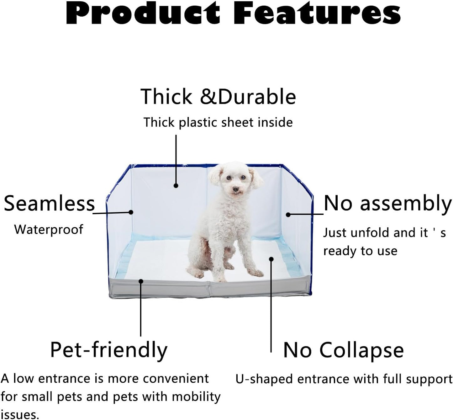 Dog Litter Box with High Walls,Pee Pad Holder Tray for Dog,Indoor Puppy Potty,No Assembly,No Spill,Waterproof,Easy to Clean,Portable for Travel