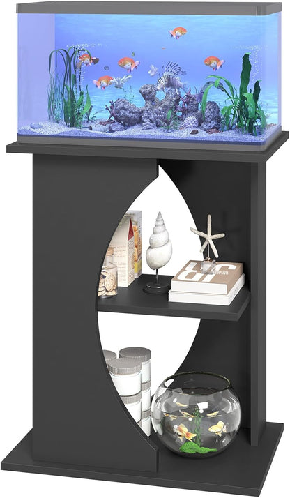 10 Gallon Fish Tank Stand, Wooden Aquarium Stand with 3-Tier Storage Shelves, Heavy Duty Turtle Reptile Terrarium Tank Stand for Home Office, 23.6" L x 11.8" W x 29.9" H, Black FTBK7601