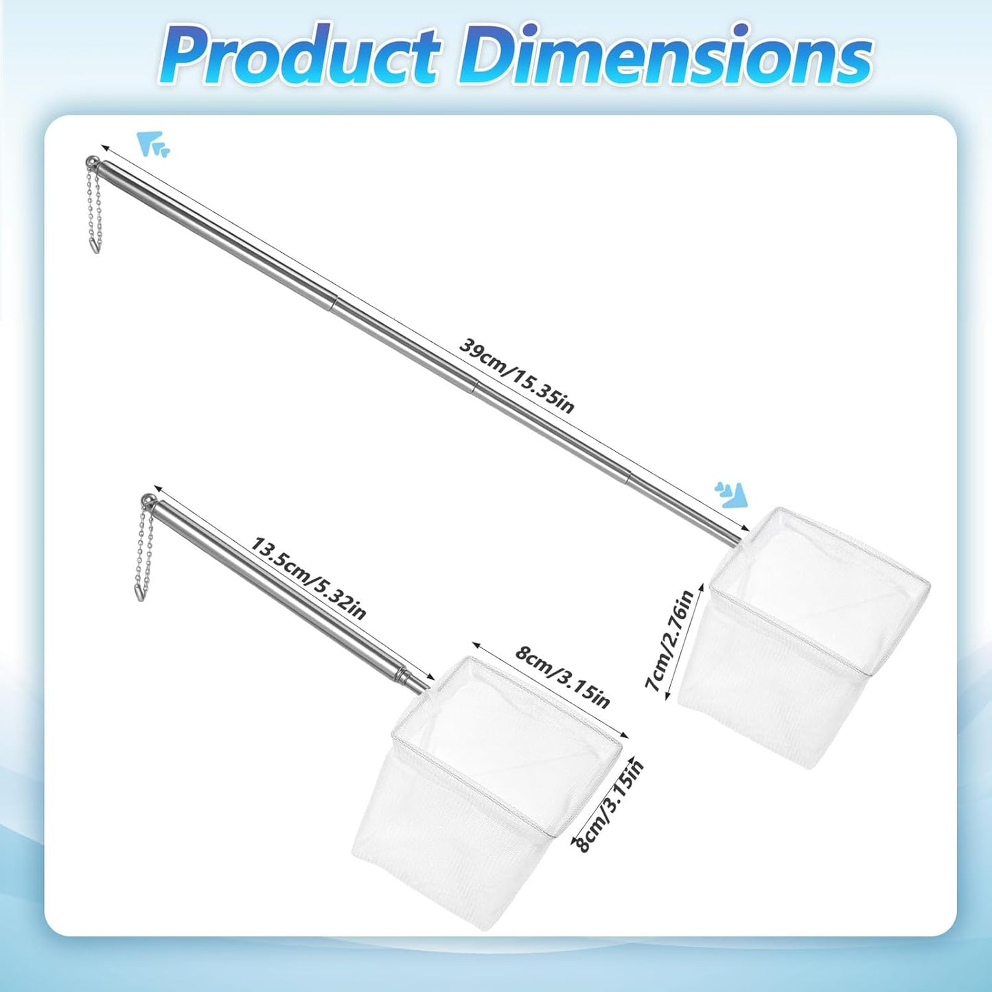 2 Pcs Fish Net for Fish Tank, 3 Inch Aquarium Netwith Extendable Long Handle, Fine Mesh Small Fish Net for Shrimp & Bettas Aquarium Accessories